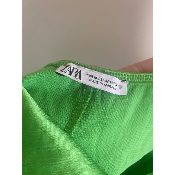 Zara bright green maxi slip dress lace midriff size M slinky silky backless flaw - Picture 6 of 6